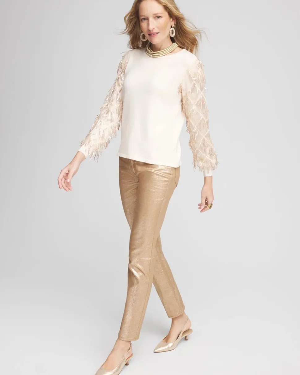Sequin Ruffle Pullover Sweater