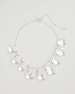 Shiny Silvertone Bib Necklace