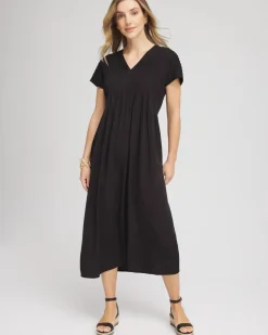 Silk-Twill Popover Midi Dress