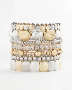 Silver & Gold Tone Round Stretch Bracelet