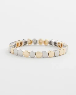 Silver & Gold Tone Round Stretch Bracelet