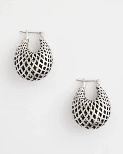 Silver Lattice Puff Hoop Earrings
