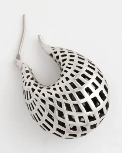 Silver Lattice Puff Hoop Earrings