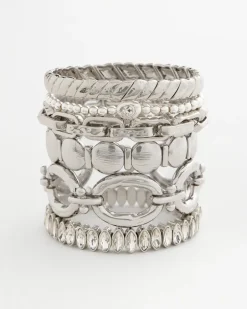 Silver Textured Circle Stretch Bracelet