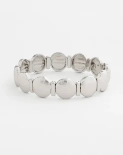Silver Textured Circle Stretch Bracelet