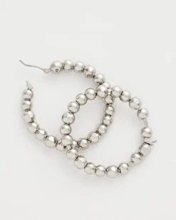 Silvertone Beaded Hoop Earrings