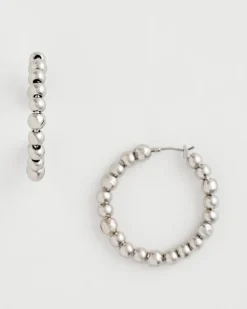Silvertone Beaded Hoop Earrings