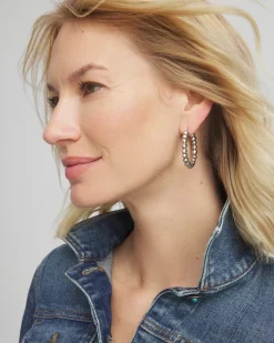 Silvertone Beaded Hoop Earrings