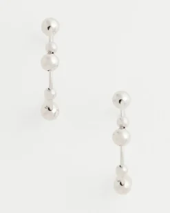 Silvertone Beaded Hoop Earrings