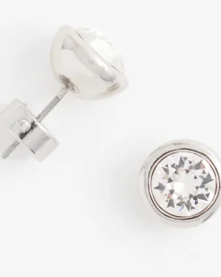 Silver Tone Crystal Stud Earrings