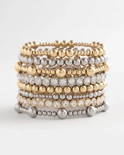 Silver-tone Medium Bead Stretch Bracelet