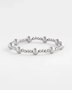 Silver-tone Medium Bead Stretch Bracelet