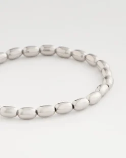 Silvertone Oval Beaded Stretch Bracelet
