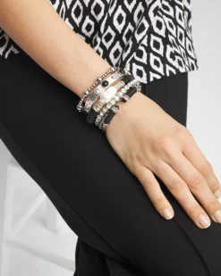 Silver-tone Small Bead Stretch Bracelet