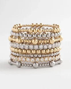 Silver-tone Small Bead Stretch Bracelet