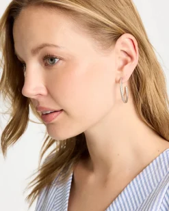 Silvertone Textured Hoop Earrings