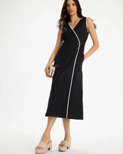 Sleeveless Surplice Linen Dress