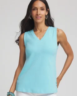 Sleeveless V-Neck Button Tank