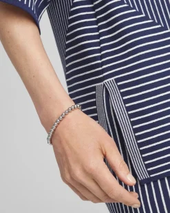 Small Beaded Silver Tone Stretch Bracelet