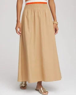 Smocked Pull-On Midi Skirt