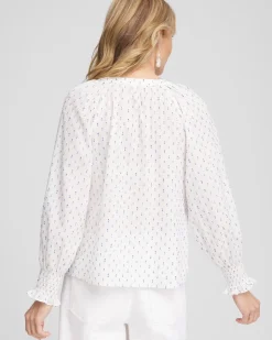 Smocked Split-neck Blouse