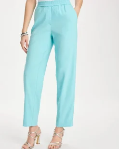 Soft-Stretch Linen Straight Tapered Ankle Pants