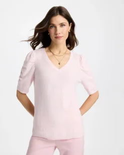 Space Dyed Ruched V-Neck Pullover Sweater