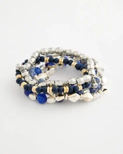 Stretch Set Of Five Genuine Stone Bracelets