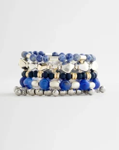Stretch Set Of Five Genuine Stone Bracelets