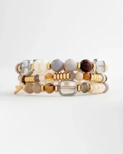 Stretch Set Of Three Genuine Stone Bracelets