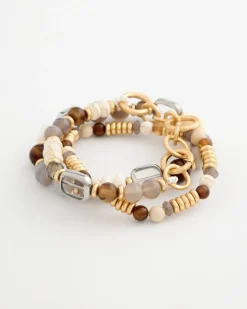Stretch Set Of Three Genuine Stone Bracelets