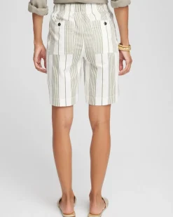 Striped Cotton-Linen Pull-On Utility Shorts