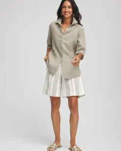 Striped Cotton-Linen Pull-On Utility Shorts