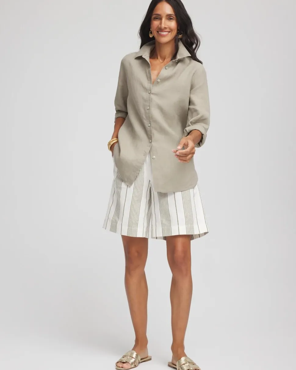 Striped Cotton-Linen Pull-On Utility Shorts