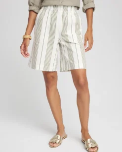 Striped Cotton-Linen Pull-On Utility Shorts
