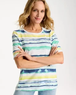 Striped Cotton Slub Elbow-Sleeve Tee