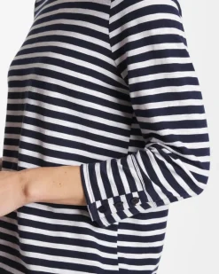 Striped Cotton Slub 3/4 Sleeve Button Tee