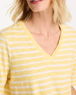 Striped Cotton Slub V-Neck Tee