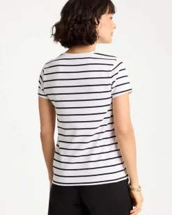 Striped Cotton Stretch Cap-Sleeve Tee