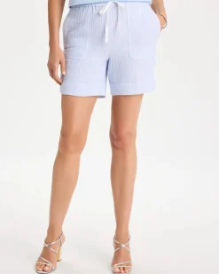 Striped Crinkle Gauze Cotton Shorts