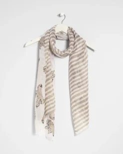 Striped Floral Oblong Scarf