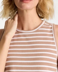 Striped High Neck Rib Tank