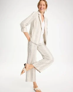 Striped Linen Roll Sleeve Blazer