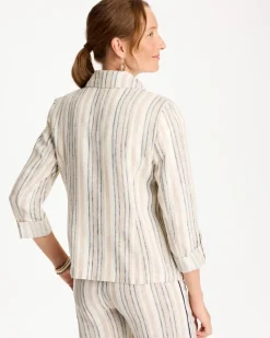 Striped Linen Roll Sleeve Blazer