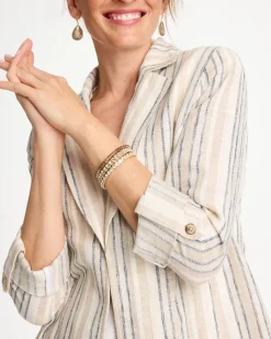 Striped Linen Roll Sleeve Blazer