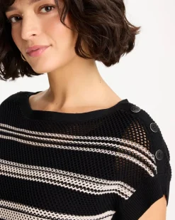 Striped Mesh Stitch Pullover Sweater