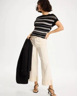 Striped Mesh Stitch Pullover Sweater