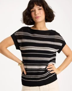 Striped Mesh Stitch Pullover Sweater