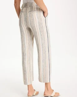 Striped Piped Linen Fly Front Pants