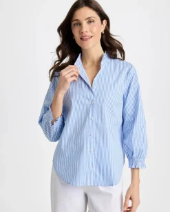Striped Poplin Ruffle Neck Shirt